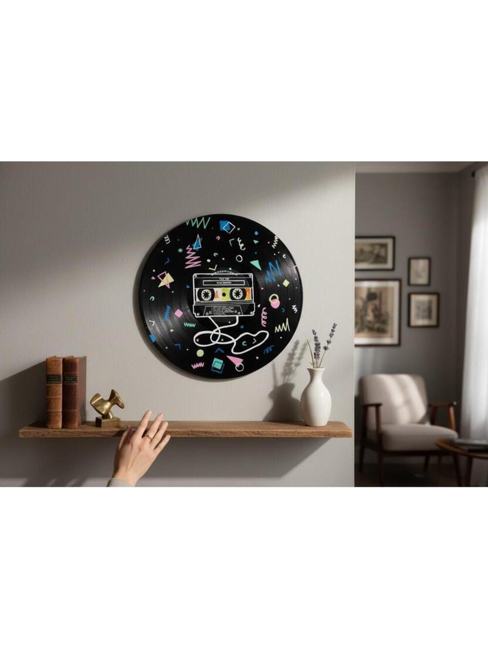 Hand-Painted Vinyl Record Art – Retro Cassette Tape Design